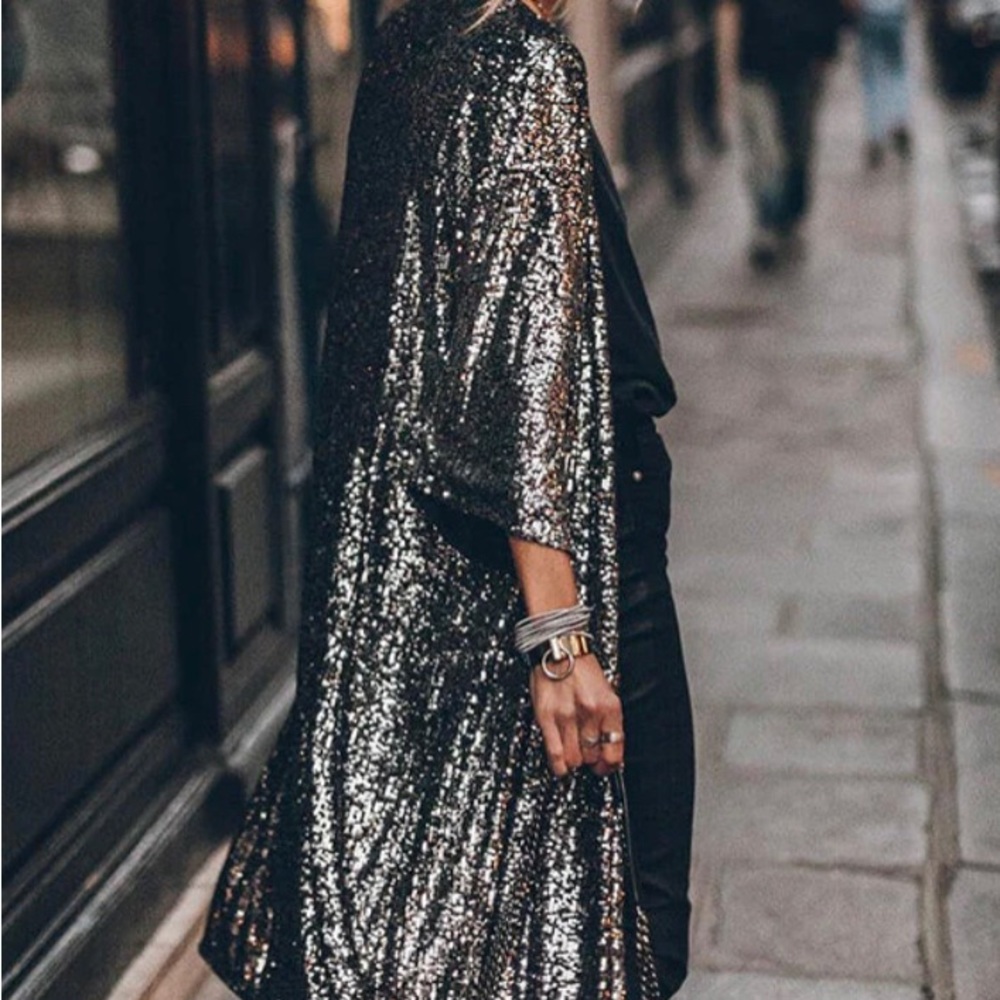 NWT Lucky & Blessed black sequin long cardigan sz M